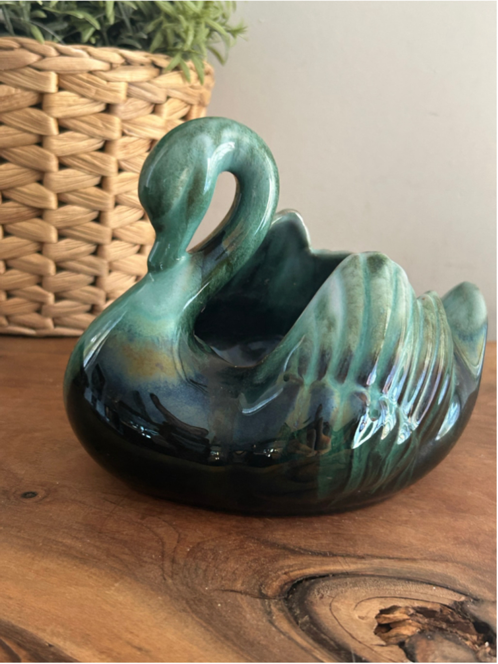 Collingwood Blue 
Mountain Swan Planter Green Blue pottery